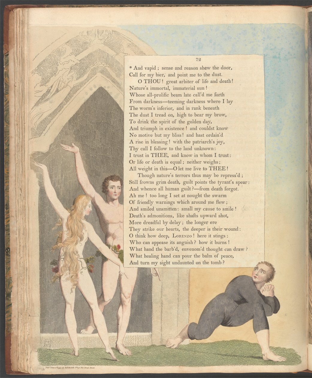 Nocne myśli Younga, strona 72, „I nijakie; rozsądek i rozsądek pokazują drzwi” autorstwa William Blake