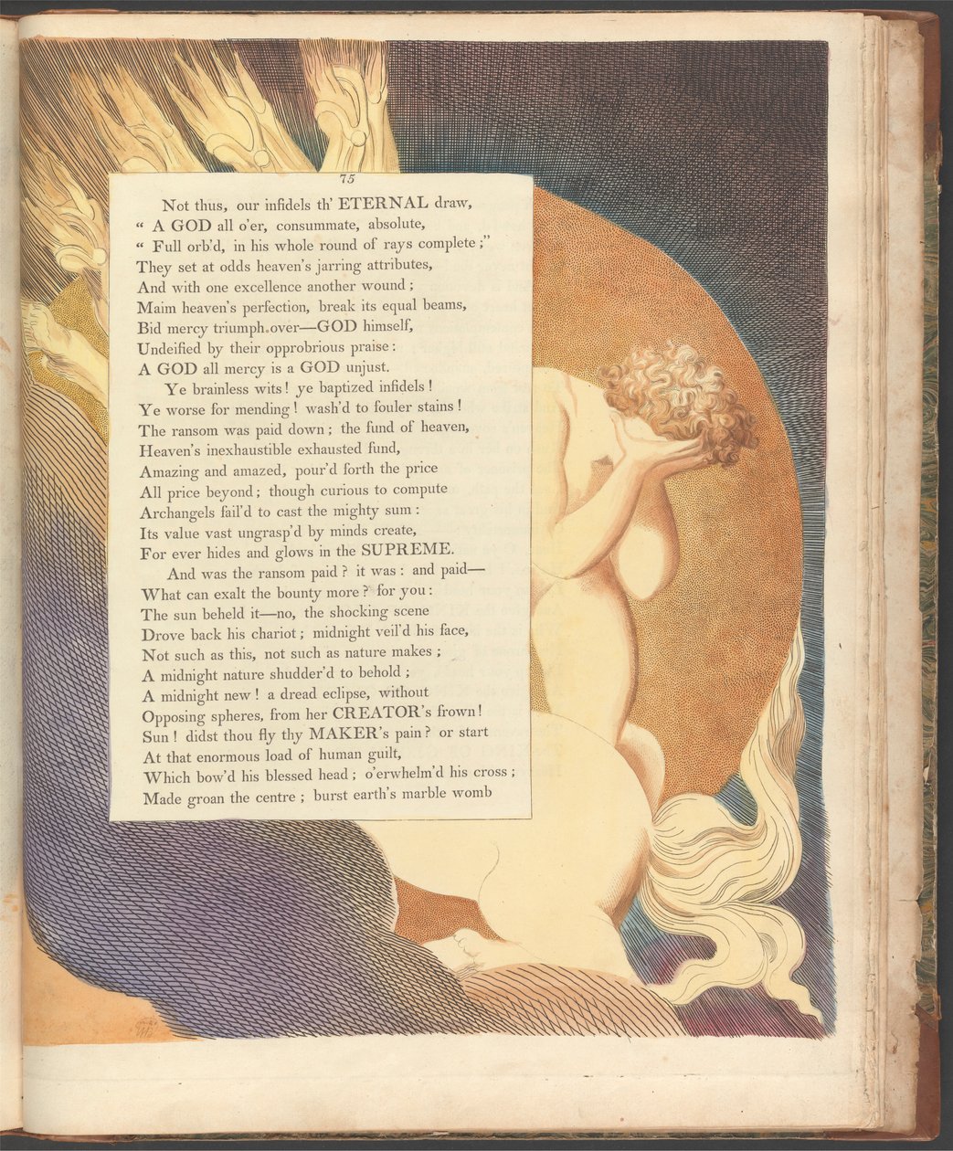 Nocne myśli Younga, strona 75, „Słońce to ujrzało - nie, szokująca scena” autorstwa William Blake
