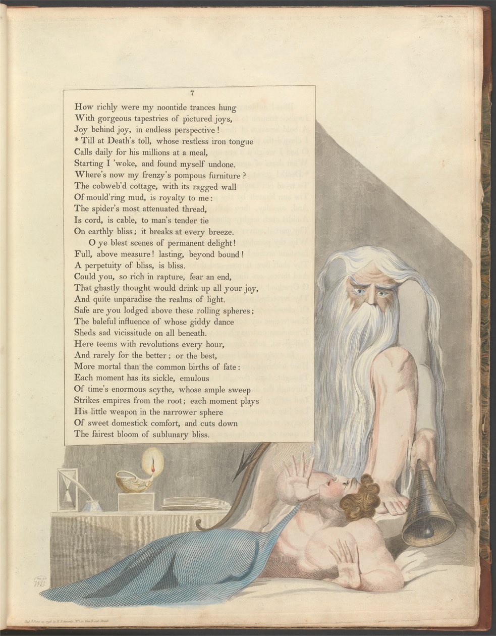 Nocne myśli Younga, strona 7, „Do śmierci, której niespokojny żelazny język” autorstwa William Blake