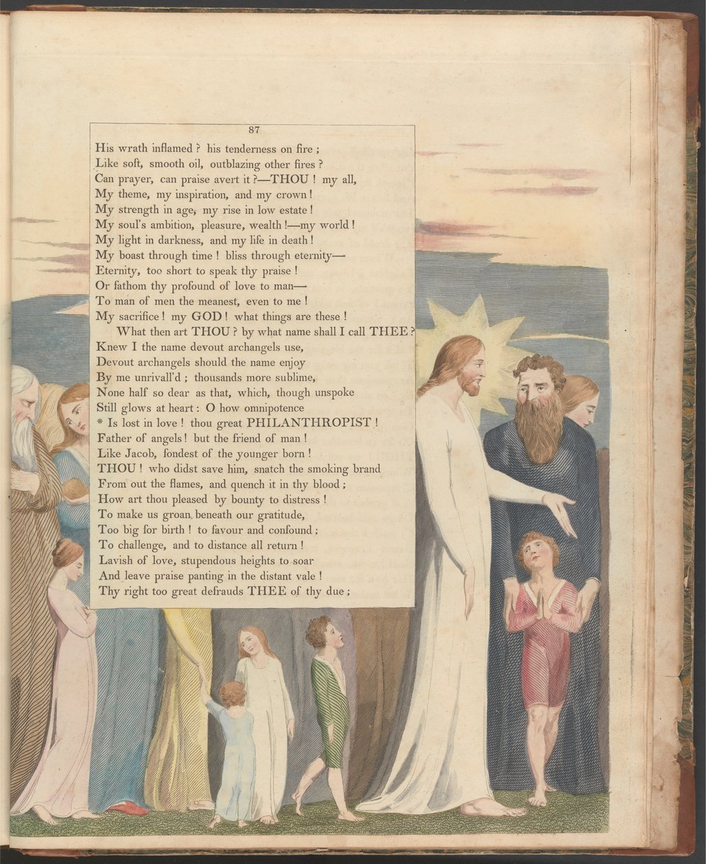 Nocne myśli Younga, strona 87, „Zagubiony w miłości! Ty wielki filantropie” autorstwa William Blake
