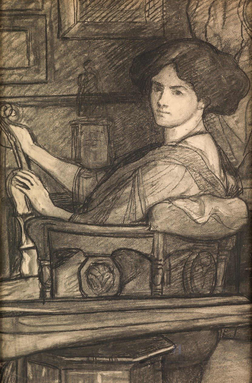 Lena, córka artysty, ze skrzypcami (węgiel) autorstwa William Blake Richmond