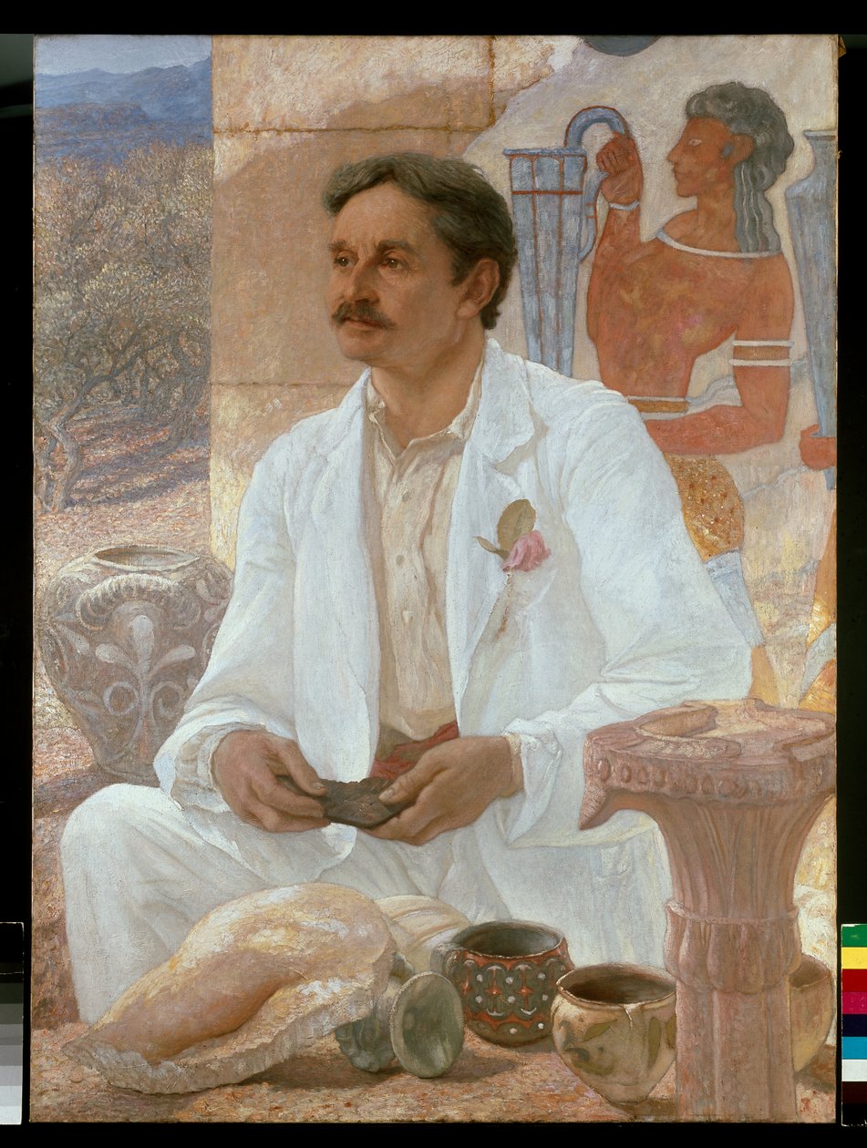 Sir Arthur Evans wśród ruin pałacu w Knossos autorstwa William Blake Richmond
