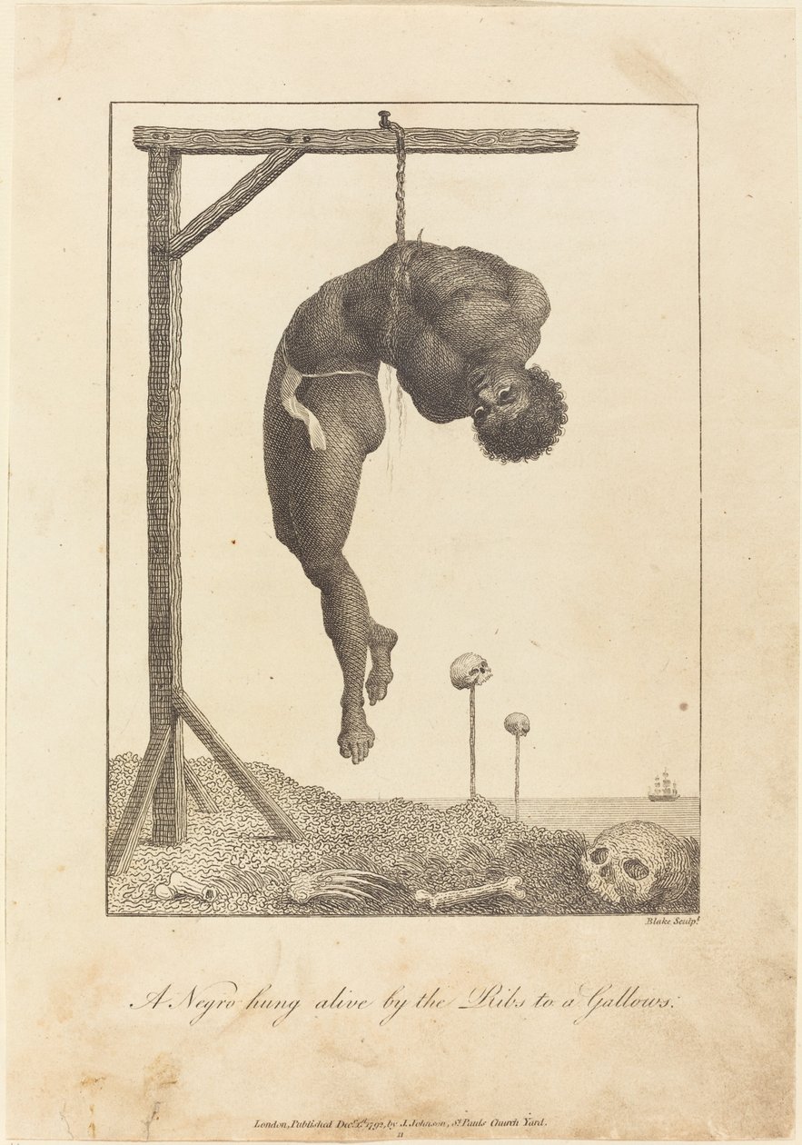 Murzyn wisiał żywcem przy żebrach na szubienicy autorstwa William Blake after John Gabriel Stedman