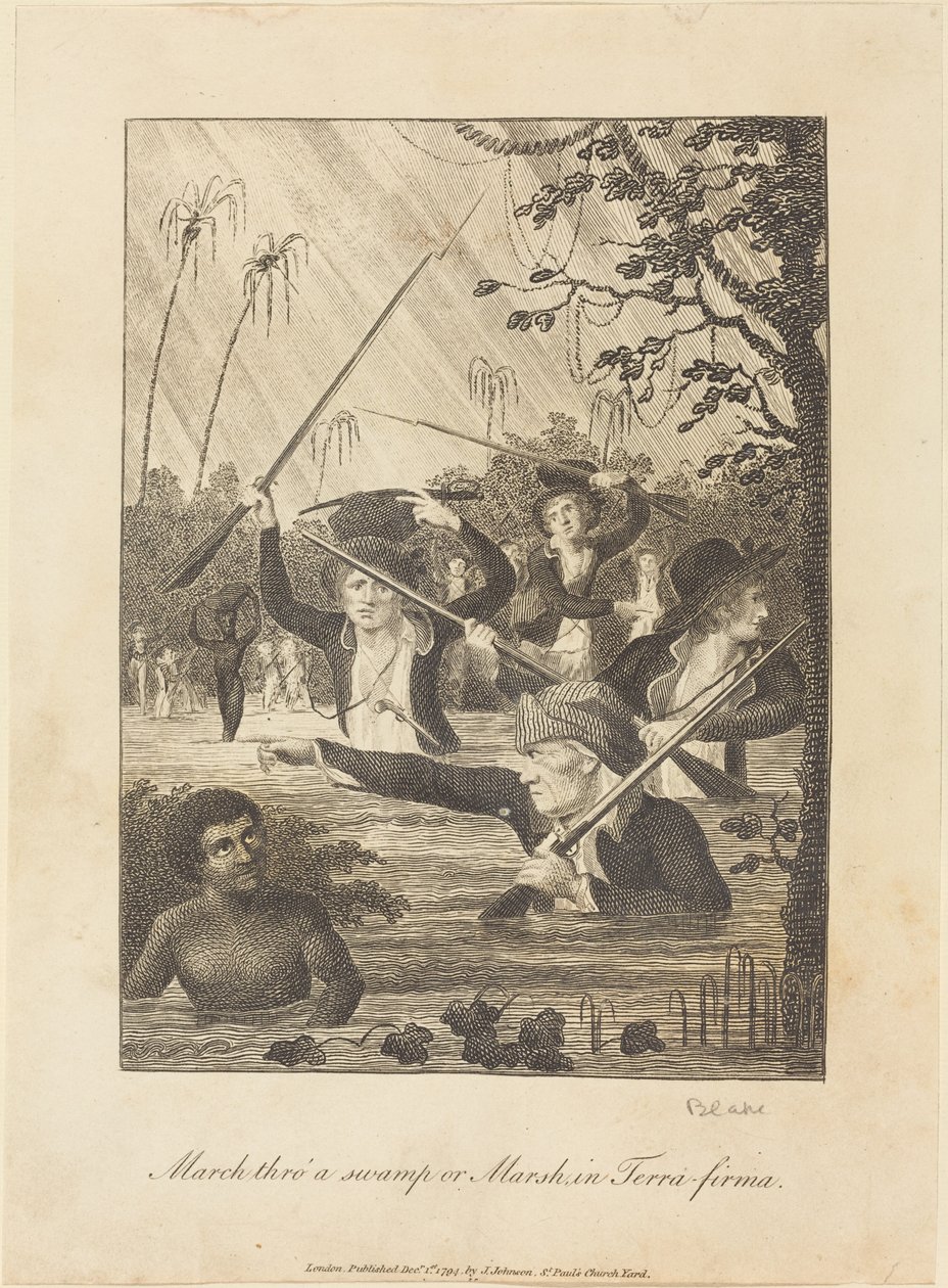 Maszeruj przez bagno lub bagno w Terra-firma autorstwa William Blake after John Gabriel Stedman