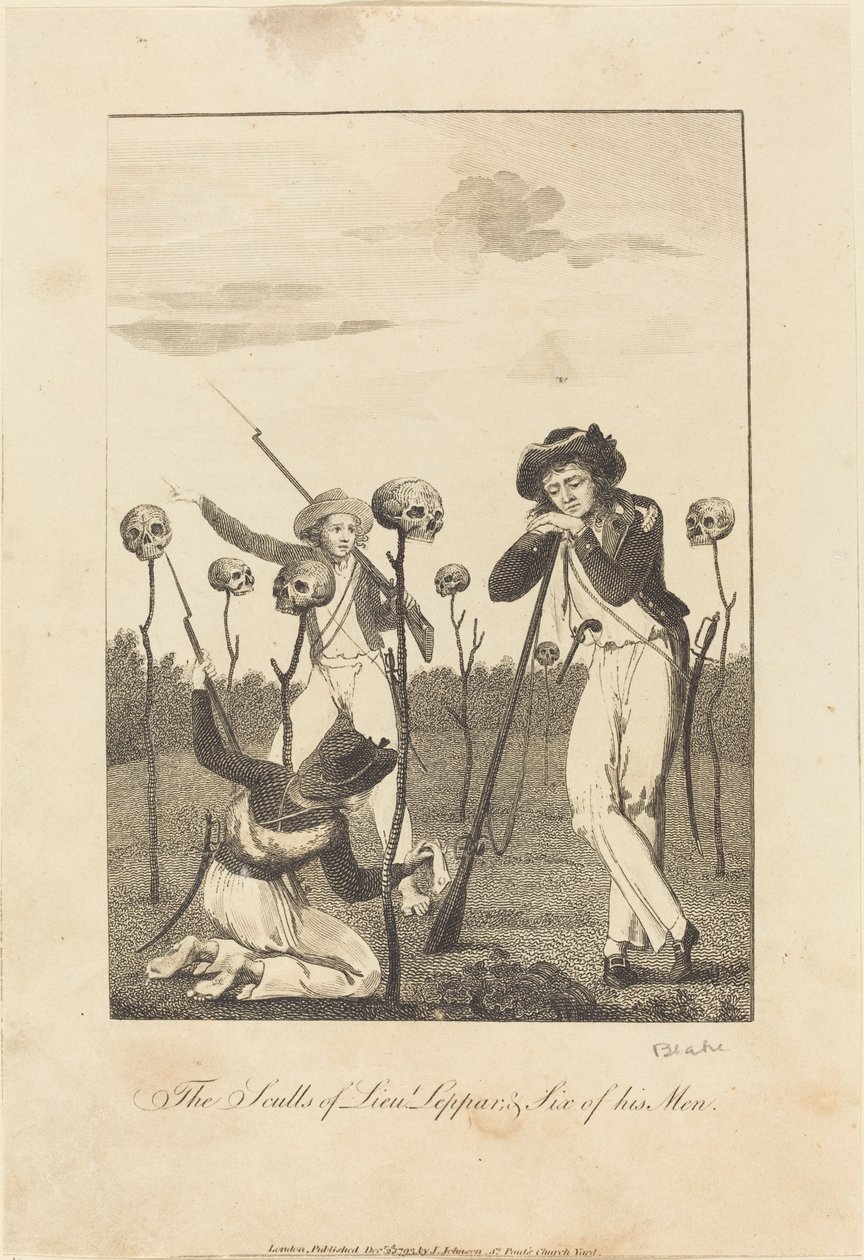 Czaszki porucznika Leppara i sześciu jego ludzi autorstwa William Blake after John Gabriel Stedman