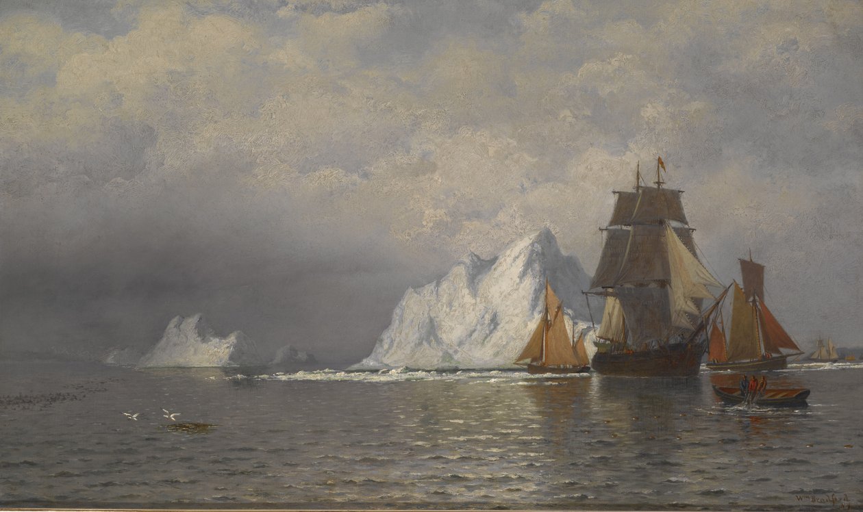 Statki wielorybnicze i rybackie w pobliżu wybrzeża Labradoru, ok. 1880 r. (olej na płótnie) autorstwa William Bradford