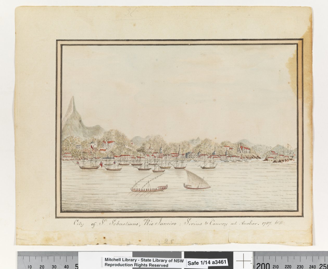 Opp. p. 37. `Miasto św. Sebastiana, Rio Janeiro: Syriusz i konwój na kotwicy. 1787