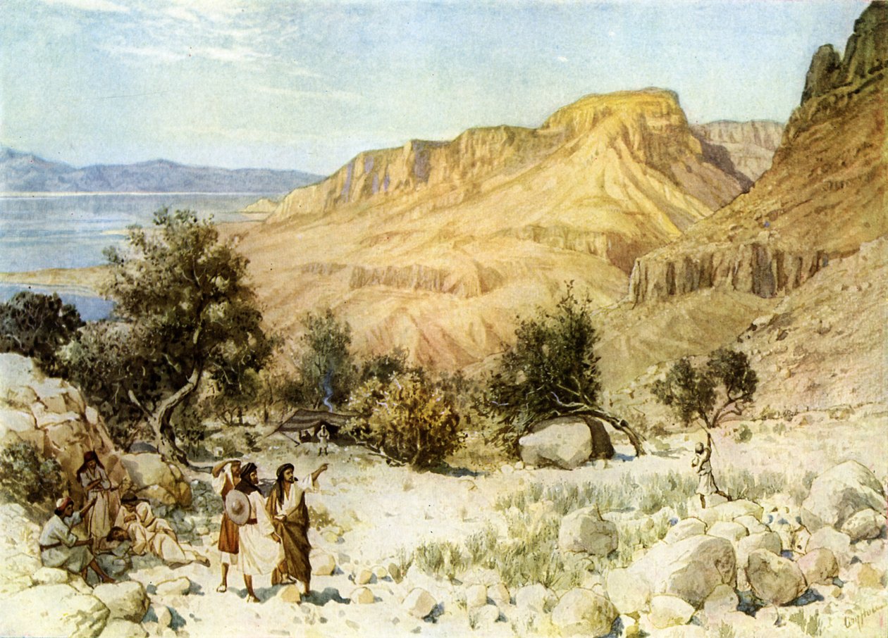 Obóz Dawida w Ein Gedi, gdzie się ukrył - Biblia autorstwa William Brassey Hole