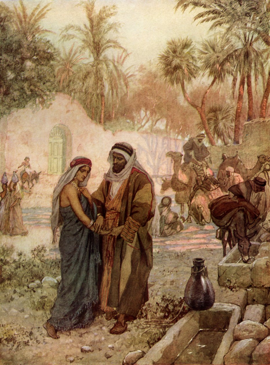 Eliezer i Rebekka Rebeka przy studni - Biblia autorstwa William Brassey Hole