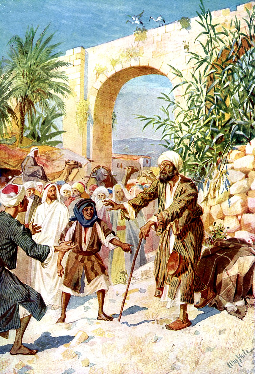 Jezus uzdrawia niewidomego żebraka - Biblia autorstwa William Brassey Hole
