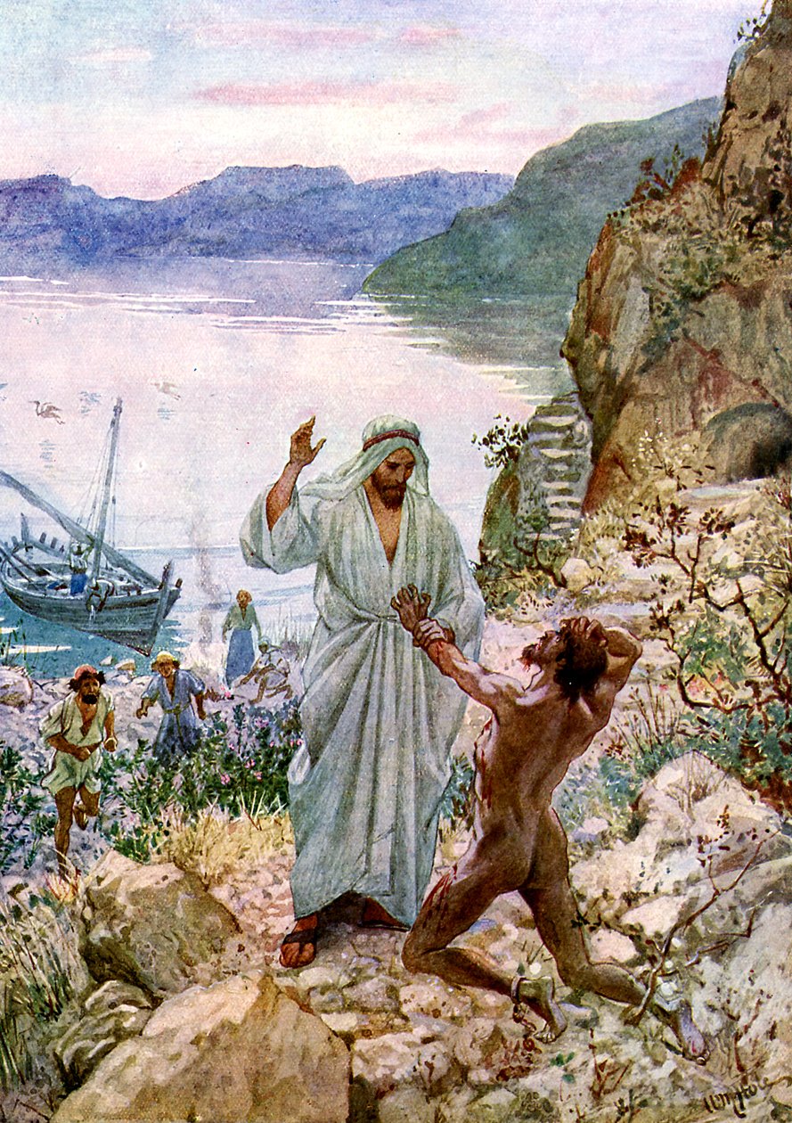 Jezus uzdrawia człowieka opętanego przez demona - Biblia autorstwa William Brassey Hole