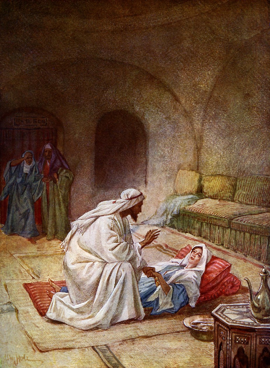 Jezus uzdrawia chorą dziewczynę - Biblia autorstwa William Brassey Hole