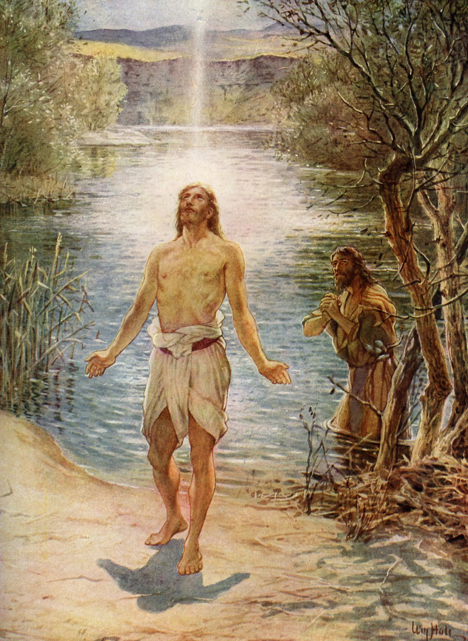 Jezus zostaje ochrzczony przez św. Jana - Biblia autorstwa William Brassey Hole