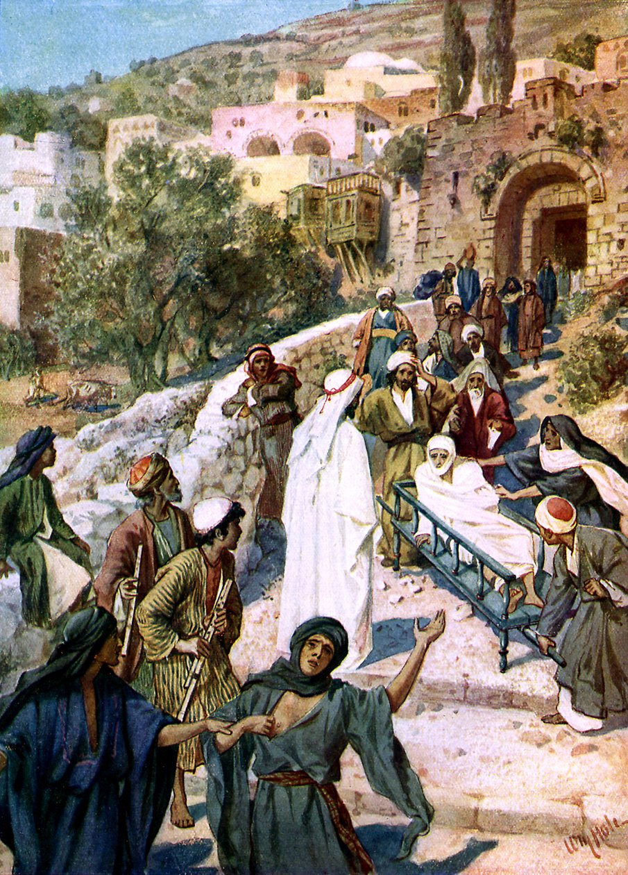 Jezus wychowuje syna wdowy z Nain - Biblia autorstwa William Brassey Hole