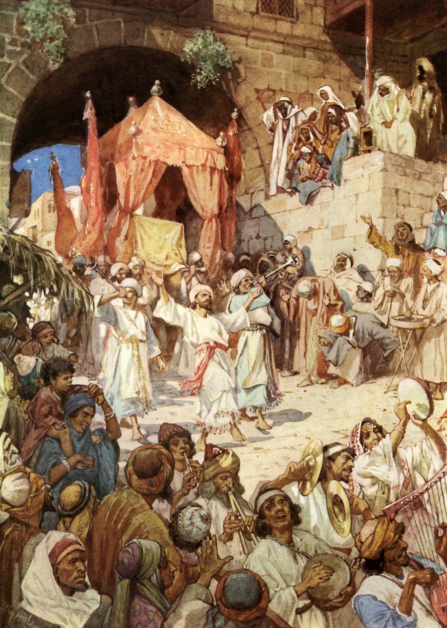 Król Dawid sprowadza arkę do Jerozolimy - Biblia autorstwa William Brassey Hole