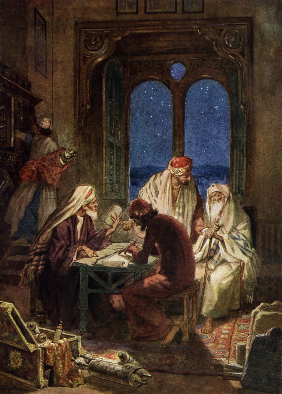 Uczeni Żydzi piszący zwoje biblijne - Biblia autorstwa William Brassey Hole