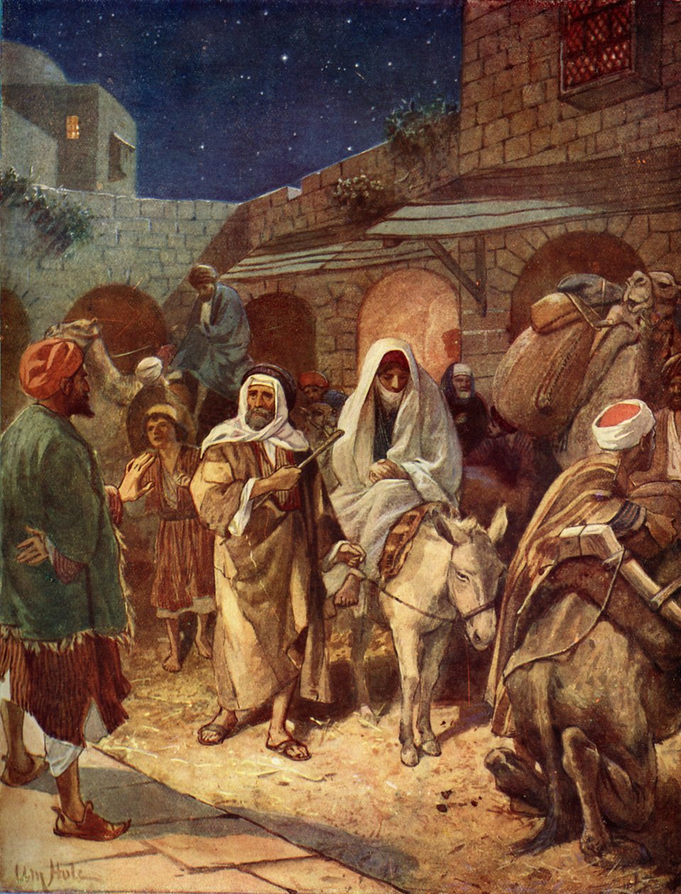 Maria i Józef wchodzą do Betlejem - Biblia autorstwa William Brassey Hole
