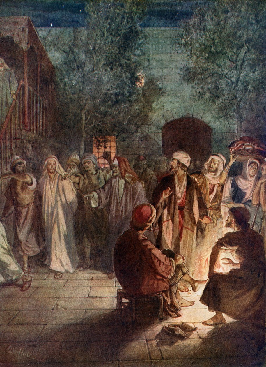 Piotr zaprzecza znajomości Jezusa po raz trzeci - Biblia autorstwa William Brassey Hole