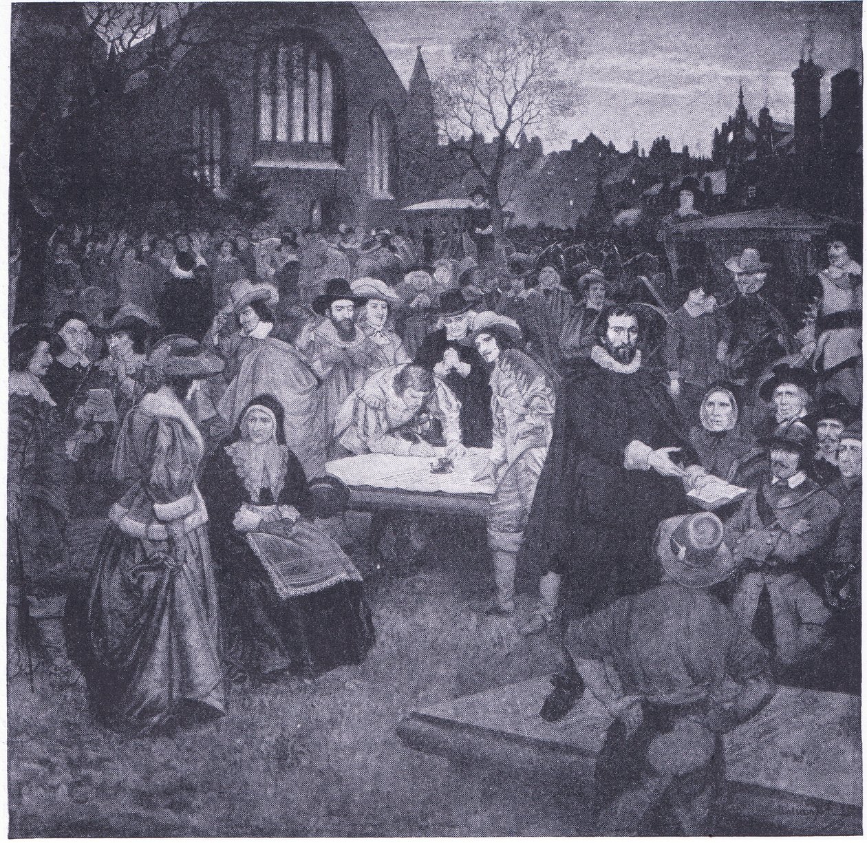 Podpisanie paktu narodowego w Greyfriars Churchyard 1638, z Cassells History of the British People opublikowanej przez Waverley Book Company Limited, c.1940 autorstwa William Brassey Hole