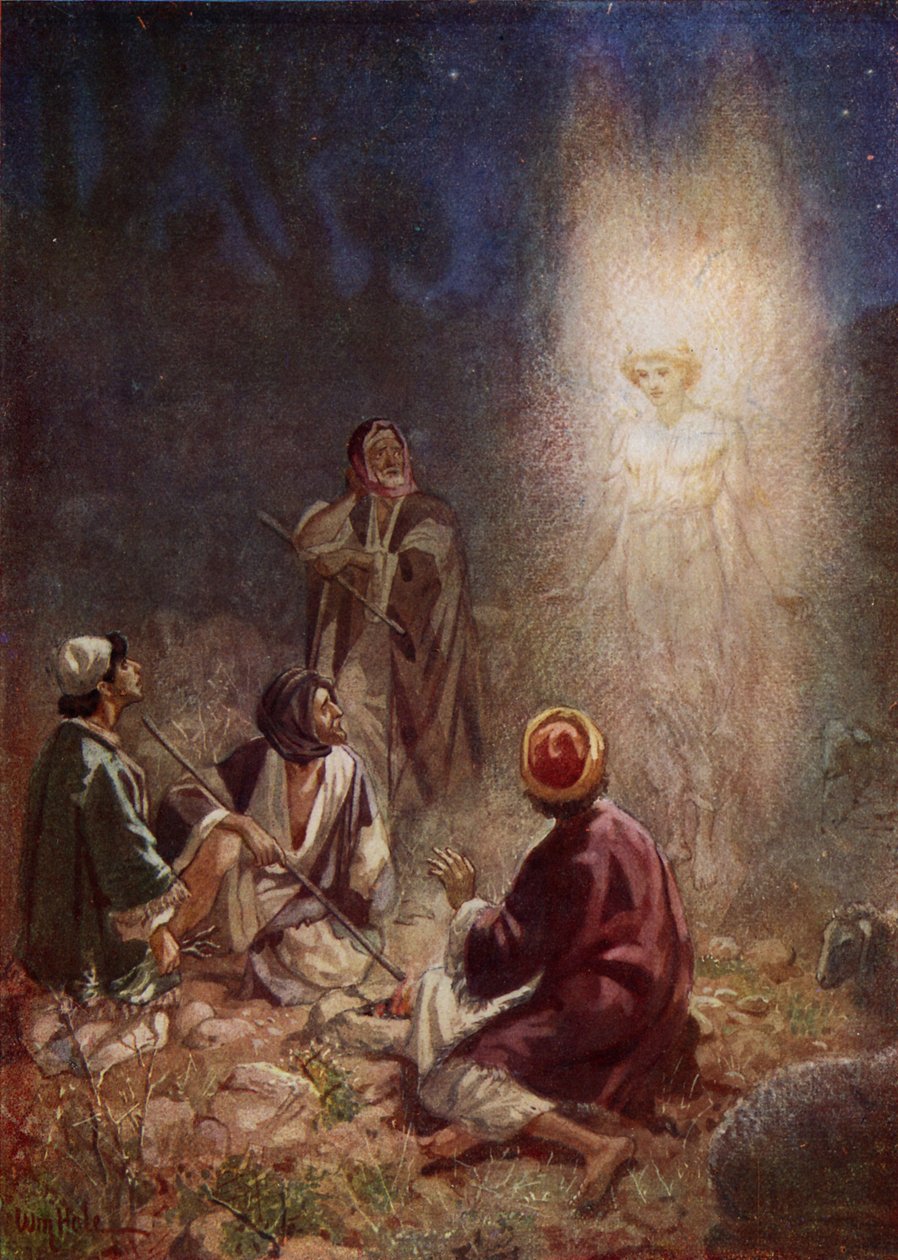 Anioł Pański ukazuje się pasterzom - Biblia autorstwa William Brassey Hole