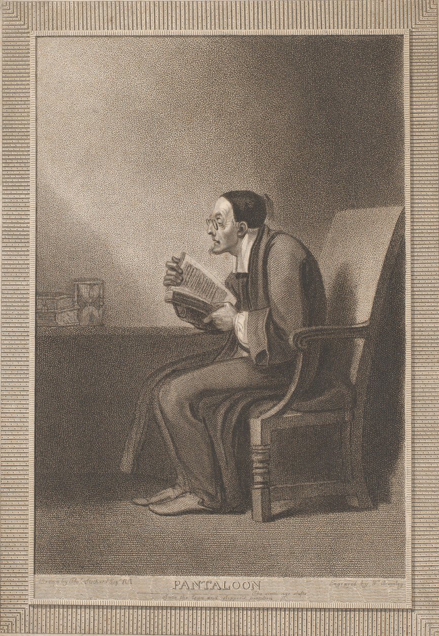 Pantaloon: The Sixth Age przechodzi do chudego i pantalonu Szekspir, As Y..., 1799. autorstwa William Bromley