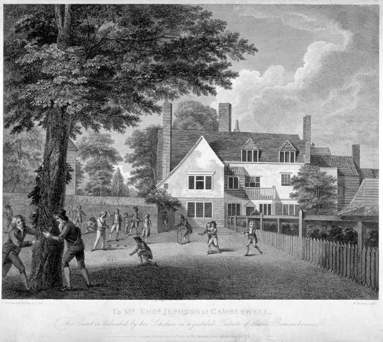 Camberwell Free Grammar School, Camberwell, Londyn, 1795. autorstwa William Bromley