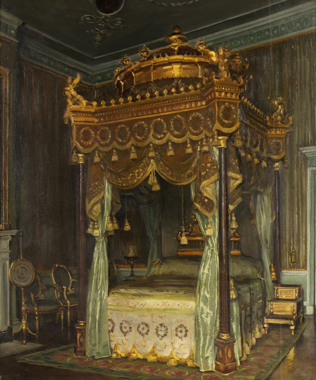Łóżko państwowe w Osterley Park (olej na płótnie) autorstwa William Bruce Ellis Ranken