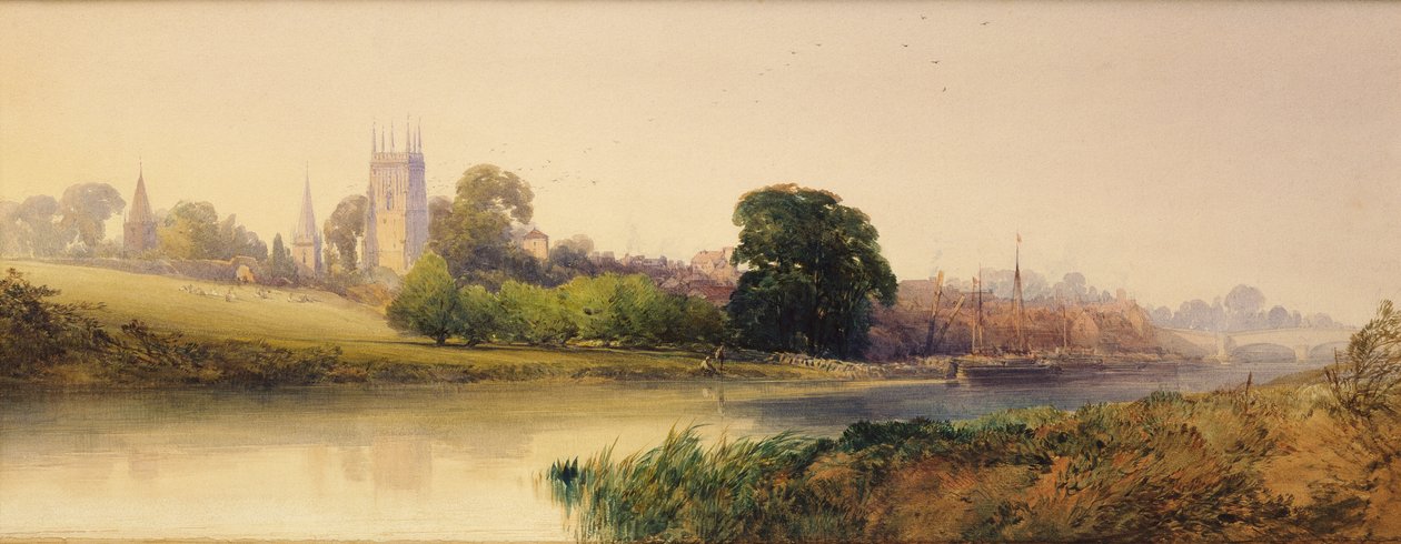 Letni wieczór nad Avon w Evesham, ok. 1870-80 (ołówek i akwarela) autorstwa William Callow