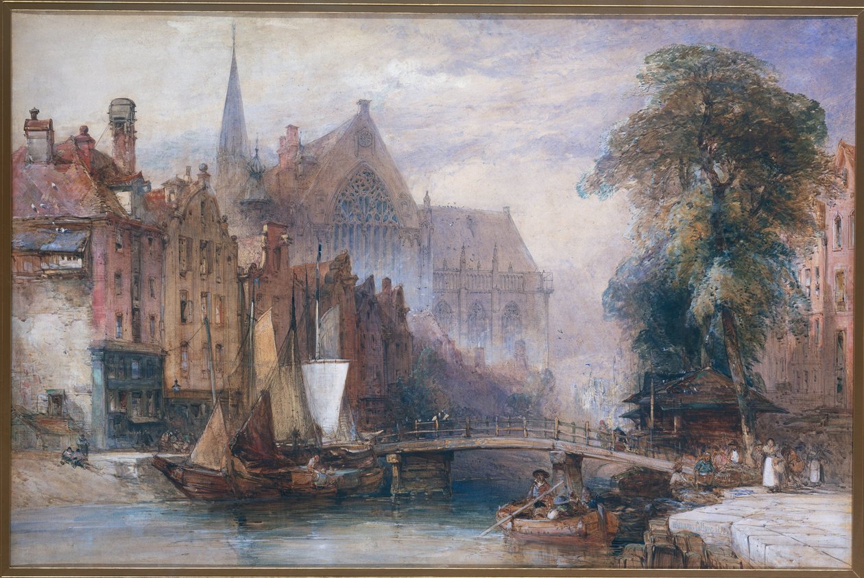 Widok na Nieuwe Kerk i Nieuwezijds Voorburgwal w Amsterdamie od północy autorstwa William Callow