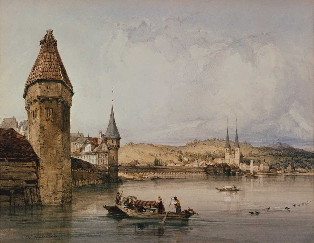 Miasto Lucerna, nad jeziorem Quatre Cantons autorstwa William Callow