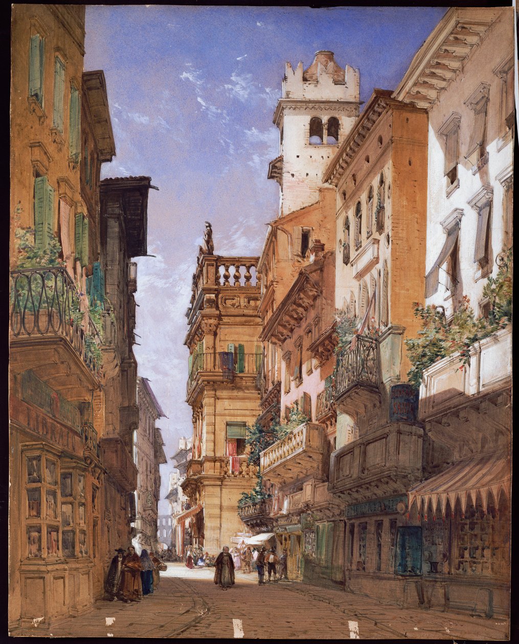 Werona: Corso Sant „Anastasia i Palazzo Maffei, 1855 autorstwa William Callow