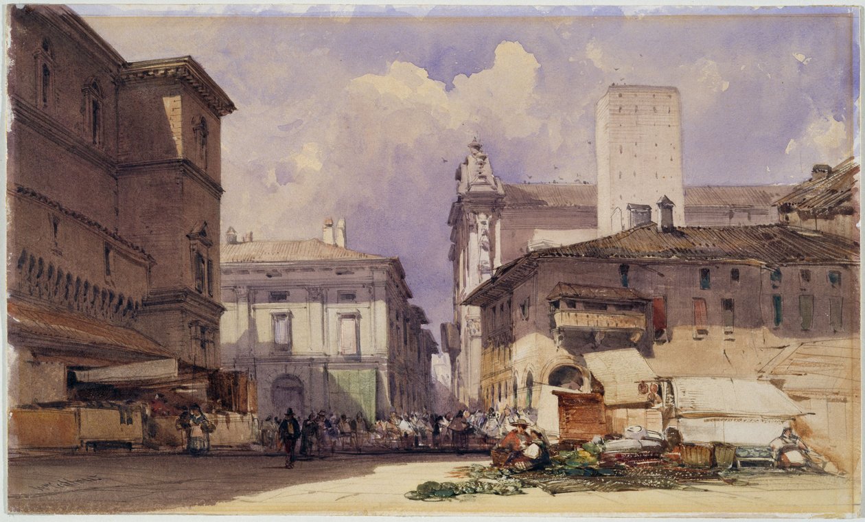 Via dell „Independenza z Palazzo Comunale, Bolonia, 1892 r. autorstwa William Callow