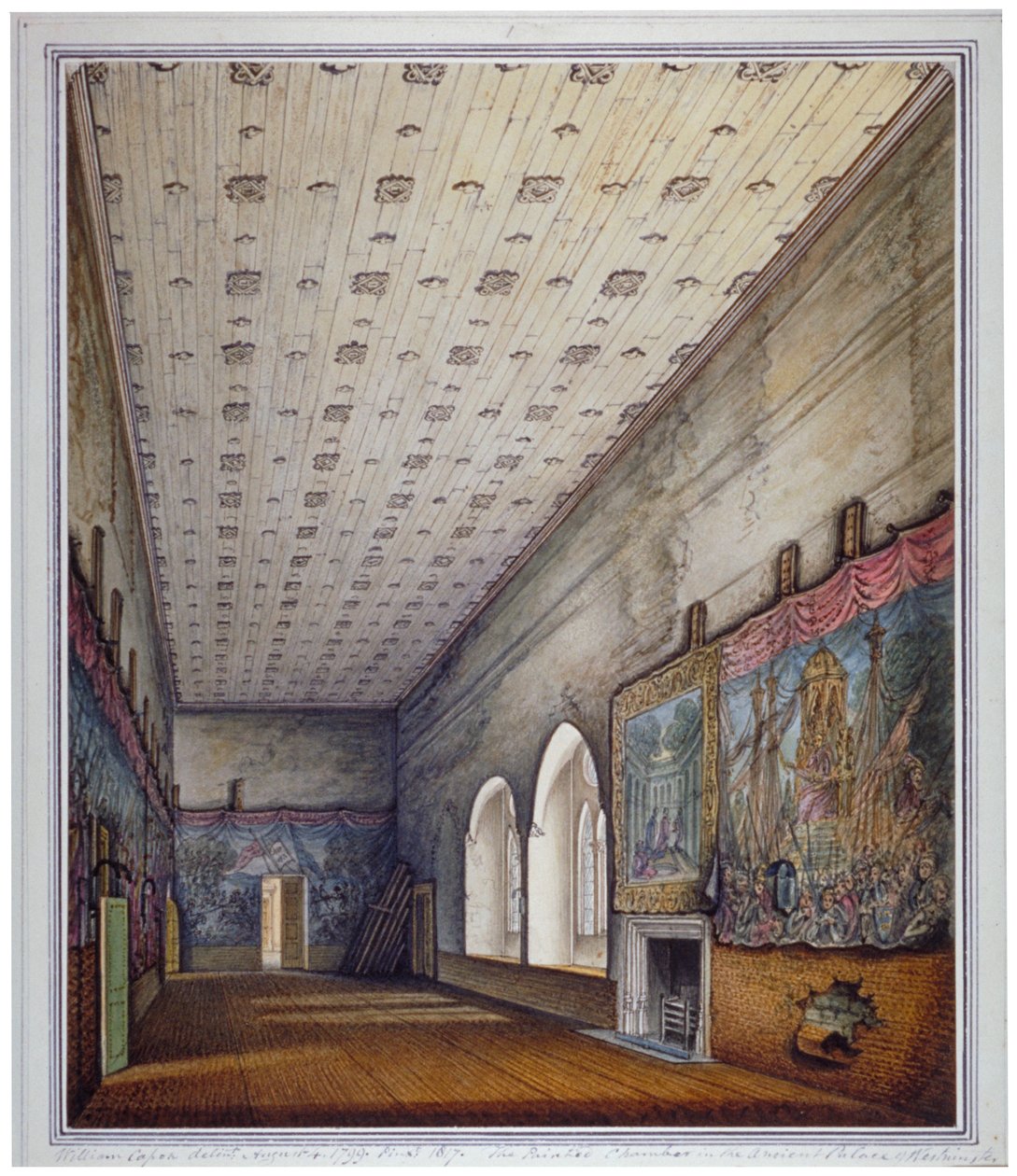 Widok wnętrza Malowanej Komnaty, Pałac Westminsterski, Londyn, 1817 r. autorstwa William Capon