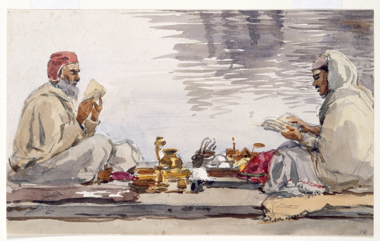 Dwóch świętych mężów czytających Granth Sahib, Amritsar autorstwa William Carpenter