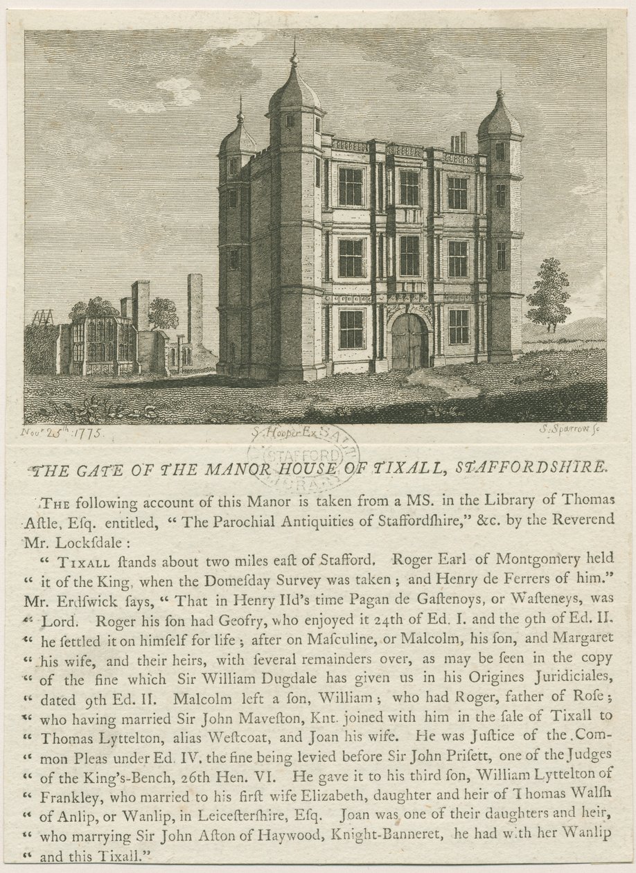 Tixall Hall - Brama: grawerowanie, bd [c 1813] (druk) autorstwa William Carter