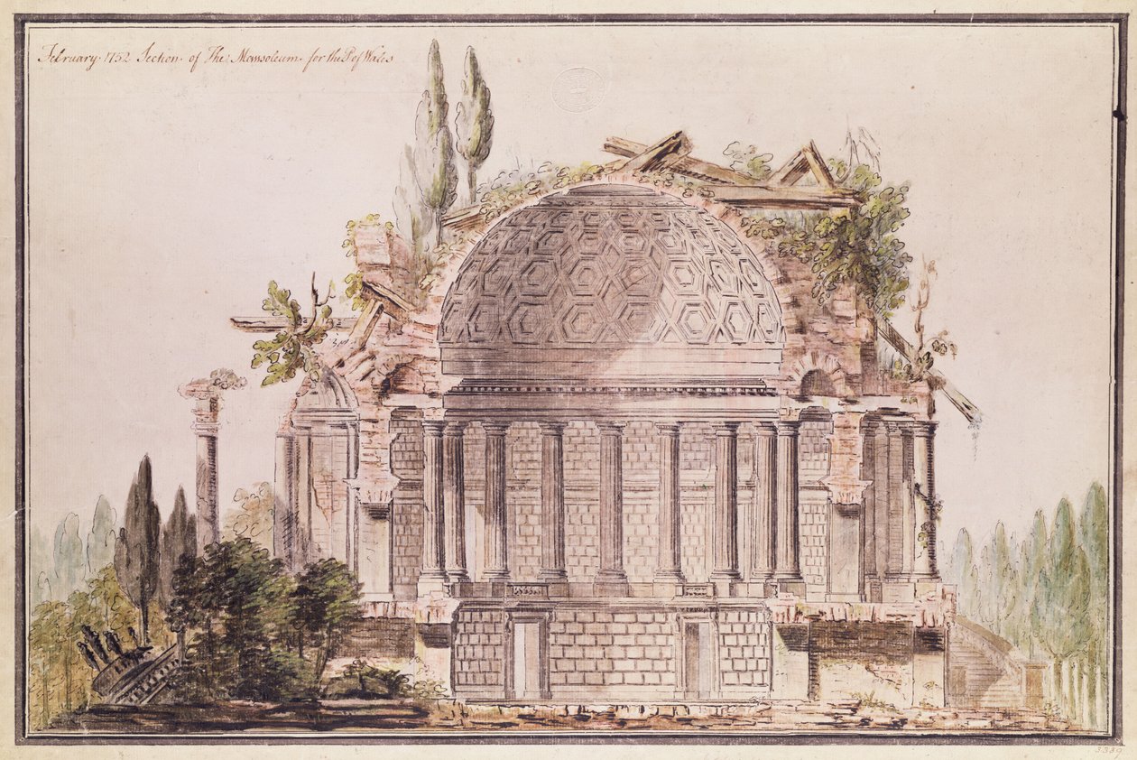 Rysunek architektoniczny mauzoleum Fryderyka, księcia Walii (1707-51), ok.1751 autorstwa William Chambers