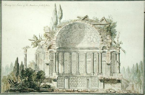 Projekt Ruined Mauzoleum dla Księcia Walii (1738-1820) 1752 (pióro, tusz i akwarela na papierze) autorstwa William Chambers