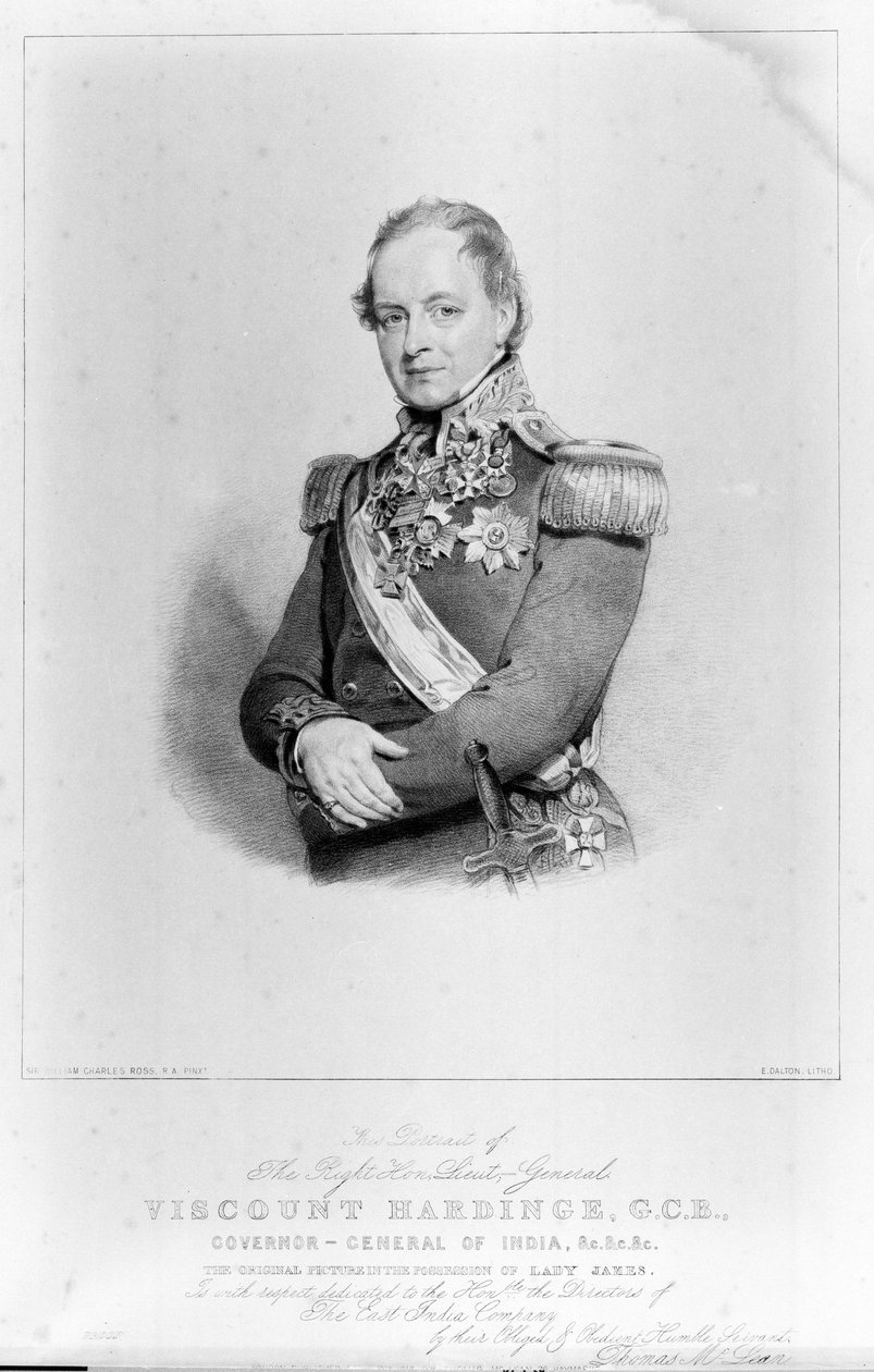 Prawicowy generał porucznik wicehrabia Hardinge, GCB, generalny gubernator Indii autorstwa William Charles (after) Ross