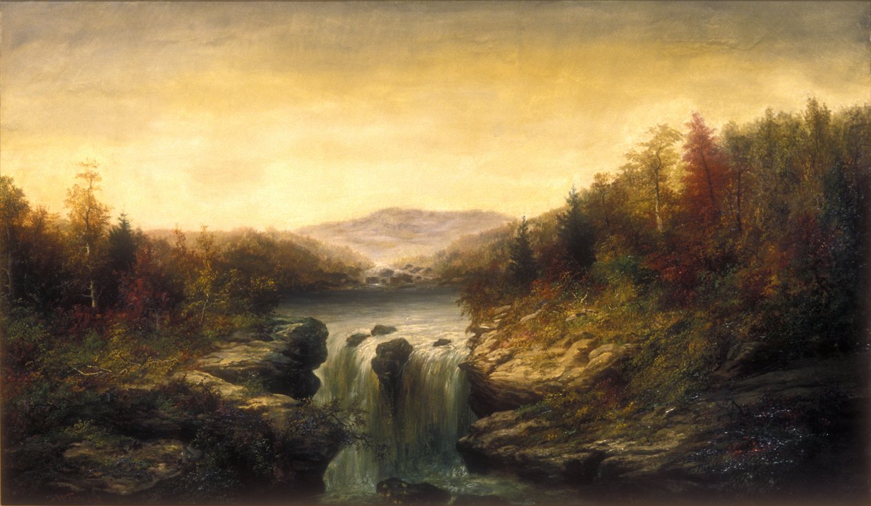 Pejzaż z wodospadem, ok. 1860-1870 (olej na płótnie) autorstwa William Charles Anthony Frerichs