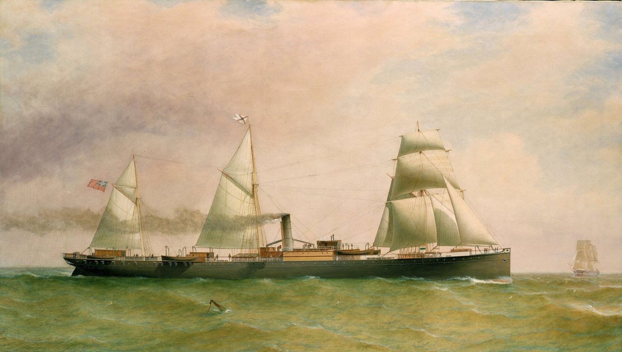 Trójmasztowiec i parowiec "Dorunda", noszący banderę British Indian Steamers Association, pochodzący z 1873 r. Dorunda, zbudowana w 1875 r., była używana do transportu pasażerów w Australii i została zatopiona na wybrzeżu Portugalii w 1894 r. autorstwa William Clark