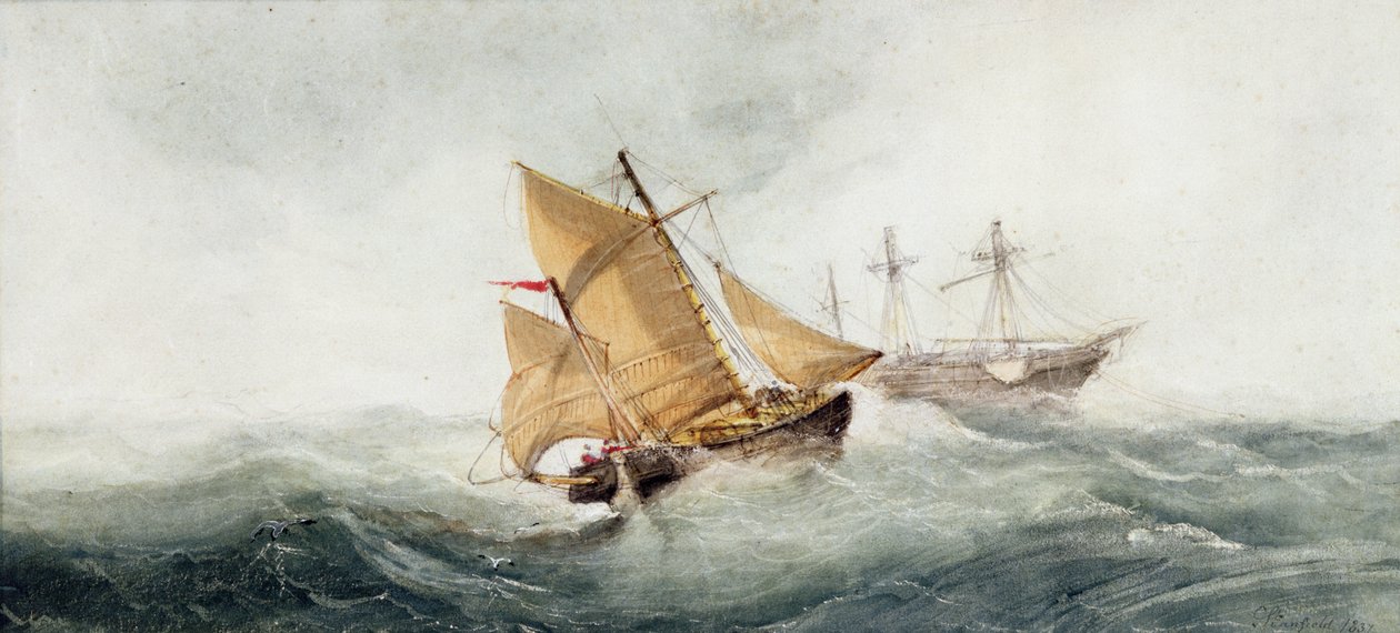 Zbliżanie się do wraku, 1837 (wc i gwasz na papierze) autorstwa Clarkson Frederick Stanfield