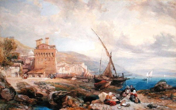 Zatoka Salerno, ok. 1840 r. (akwarela i gwasz na białym papierze) autorstwa Clarkson Frederick Stanfield