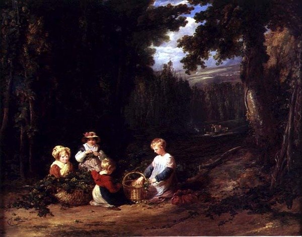 Małe dzieci zbierające chmiel, ok. 1835 (olej na płótnie) autorstwa William Collins