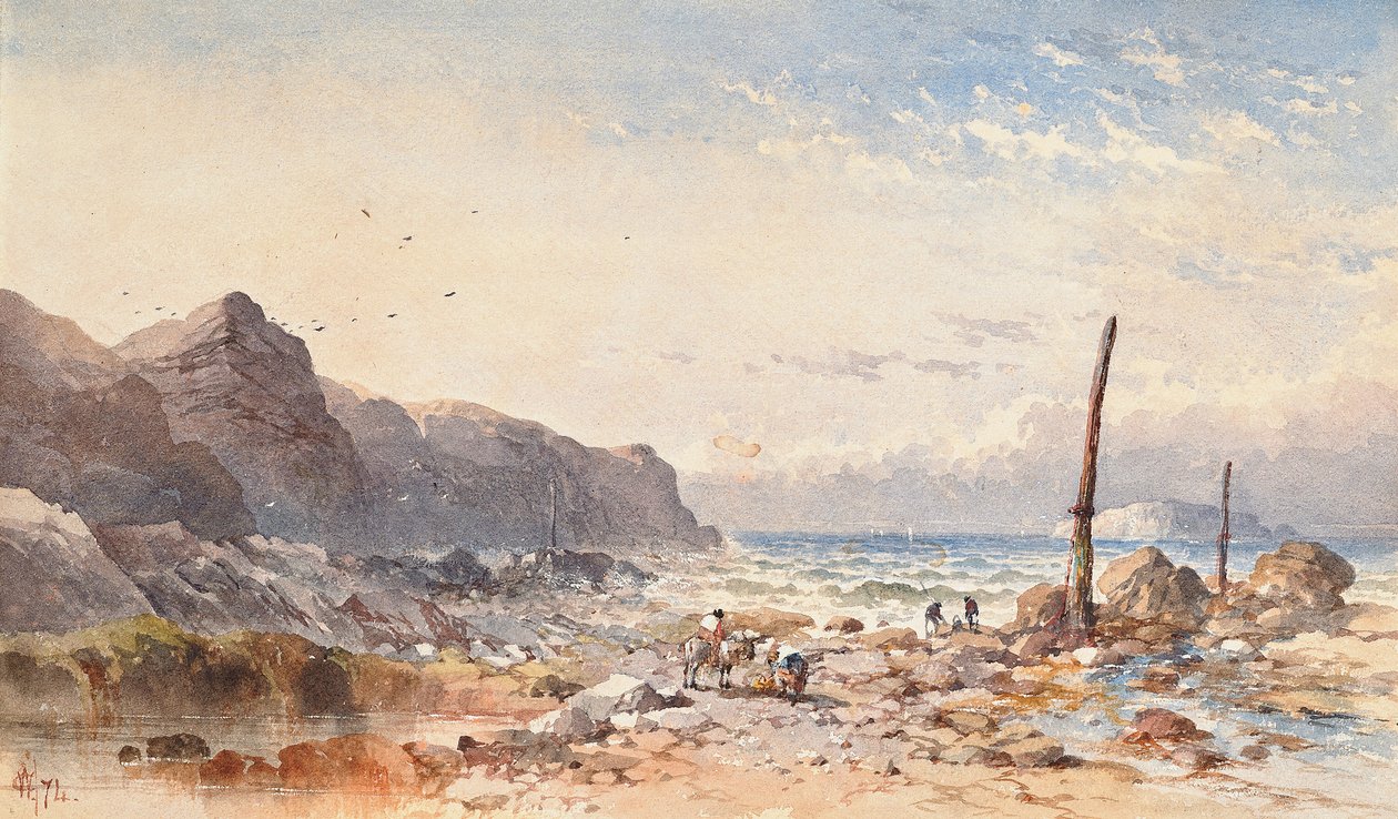 Wietrzny dzień z rybakami na nabrzeżu, 1874 autorstwa William Cook of Plymouth