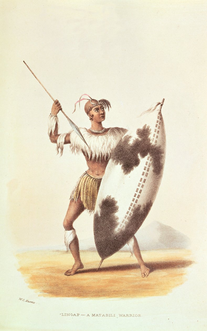 Lingap, wojownik Matabili, ilustracja z „Wild Sports of South Africa” autorstwa W.C. Harris, 1841 autorstwa William Cornwallis Harris