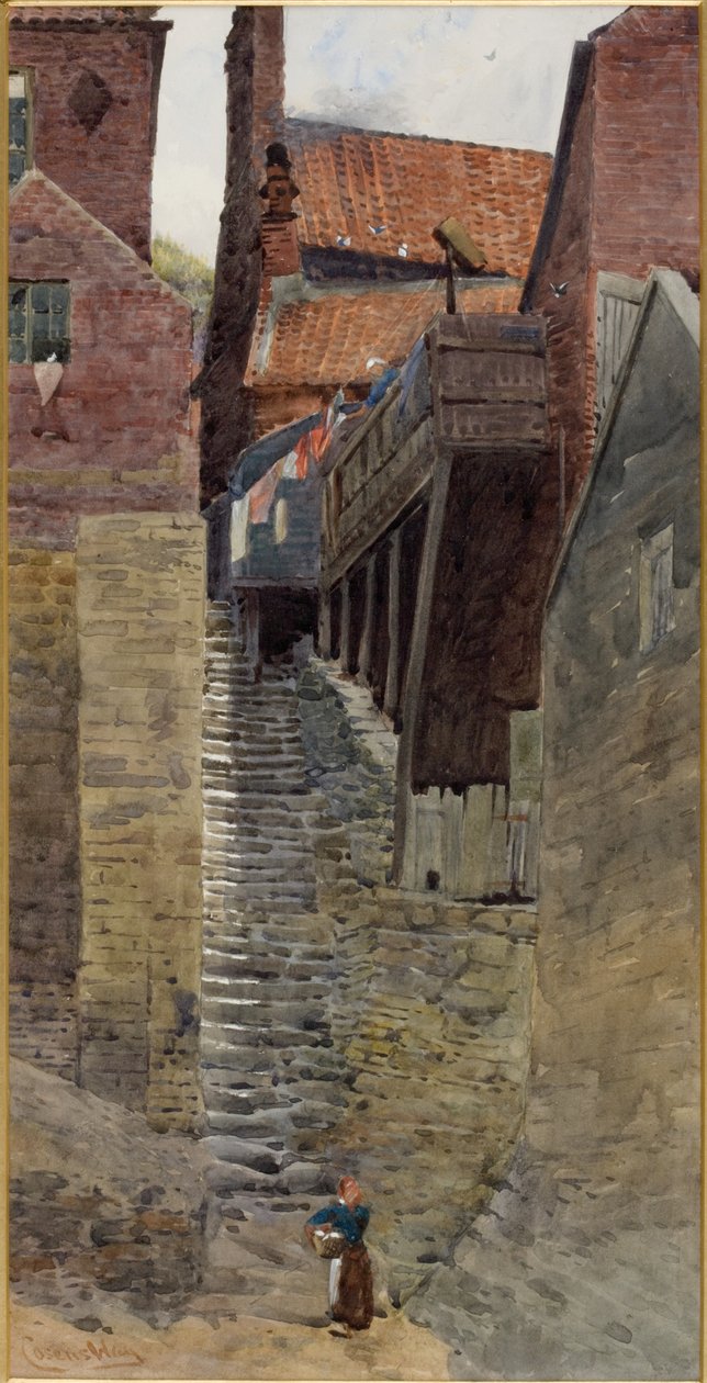 Schody, Old Whitby (akwarela na karcie) autorstwa William Cosens Way