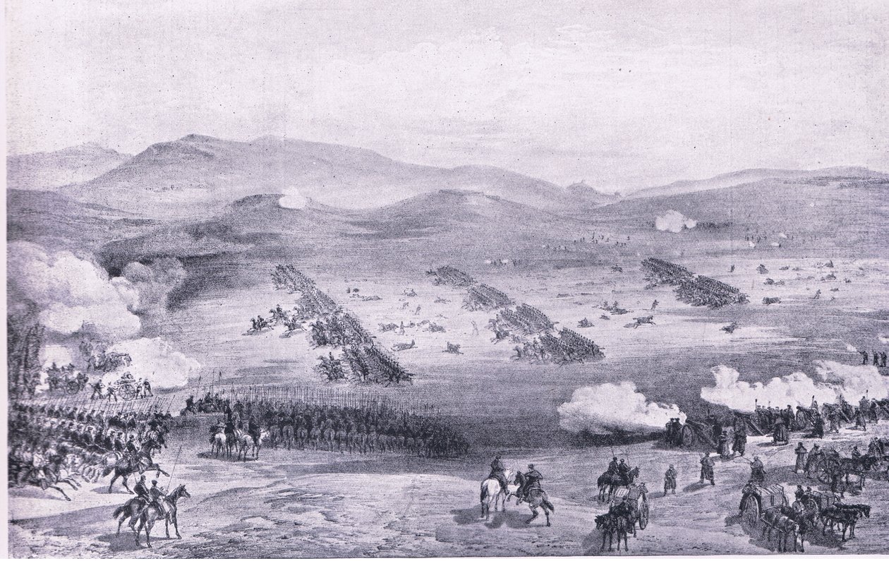 Kominiarka, 25 października 1854: Szarża Lekkiej Brygady, ilustracja z brytyjskich bitew lądowych i morskich, 1915 autorstwa William Crimea Simpson