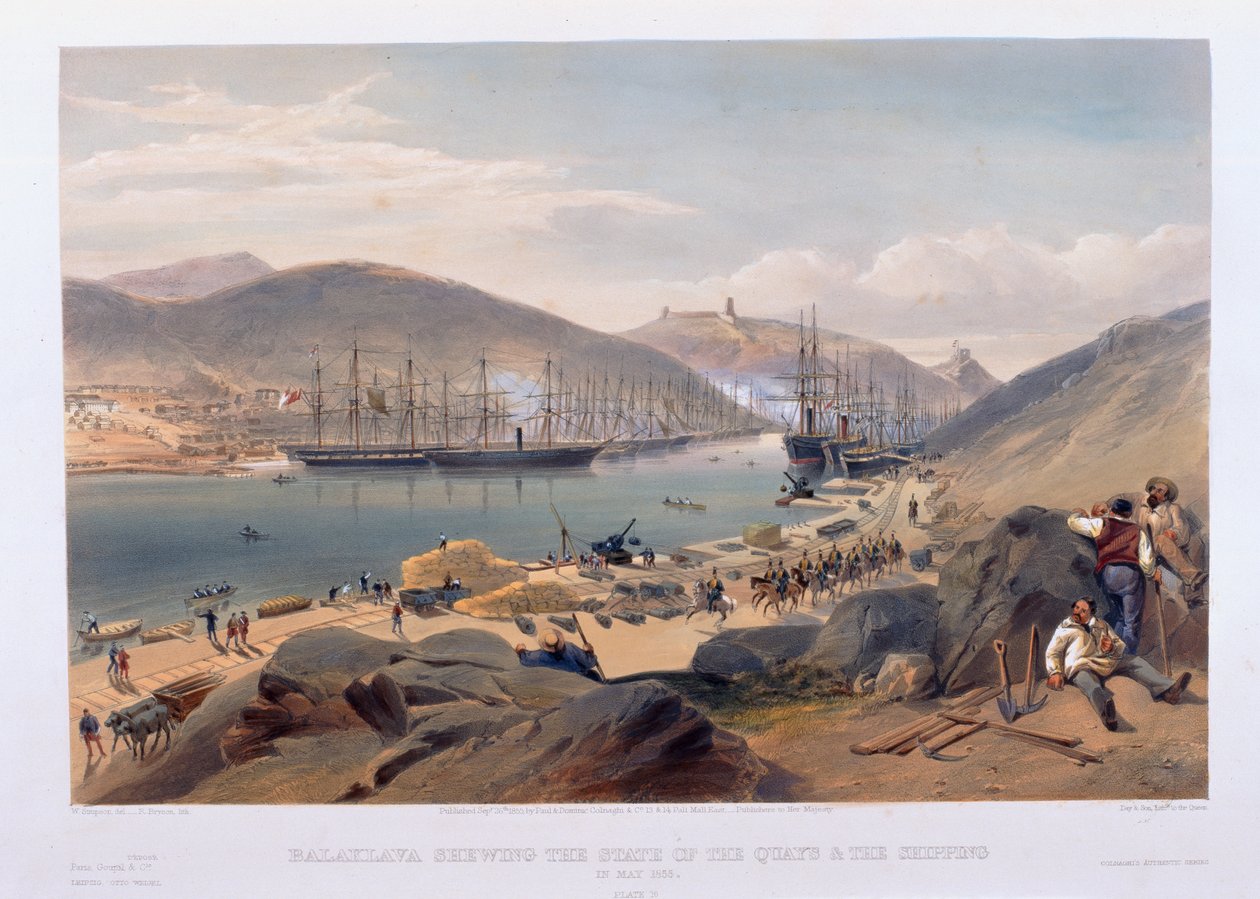 Balaklava przedstawiająca stan Nabrzeży i Żeglugi w maju 1855 r. autorstwa William Crimea Simpson
