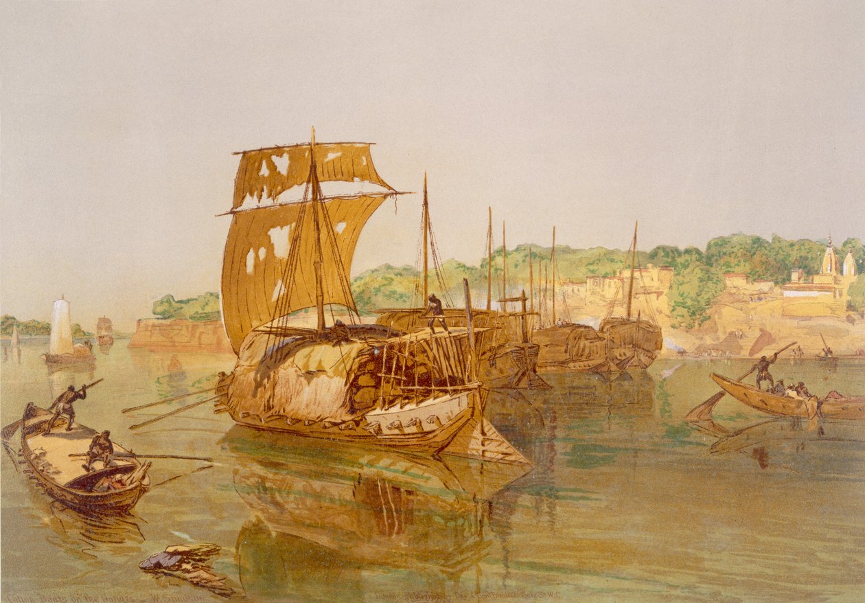 Łodzie na Gangesie, „Indie starożytne i współczesne”, 1867 autorstwa William Crimea Simpson