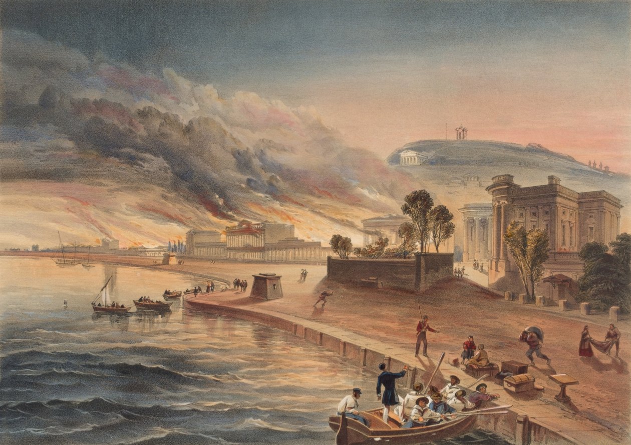 „Spalanie budynków rządowych w Kertch. 9 czerwca 1855? autorstwa William Crimea Simpson